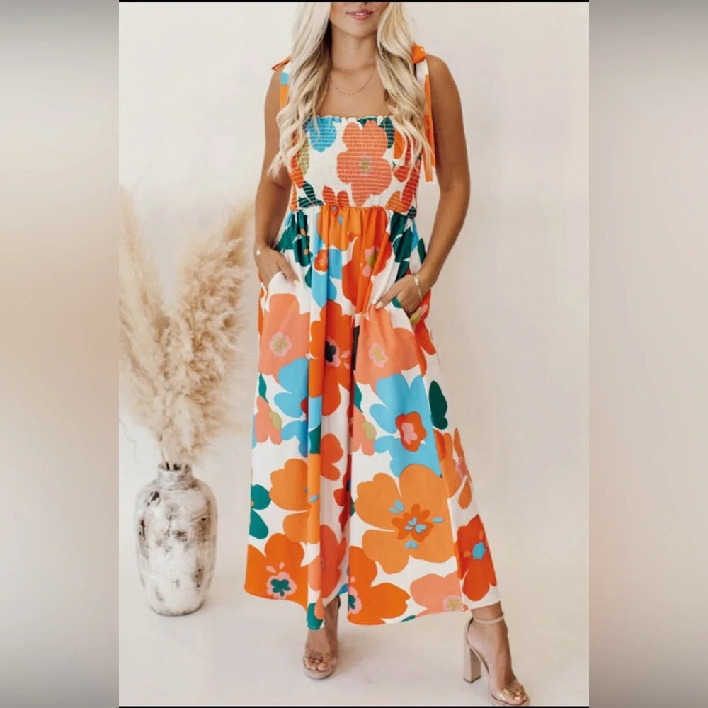 Bree floral self tied straps smocked bust maxi dress - Picture 2 of 3